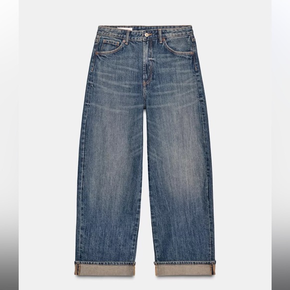 Zara mid rise baggy fold up jeans size 2 - Picture 4 of 6